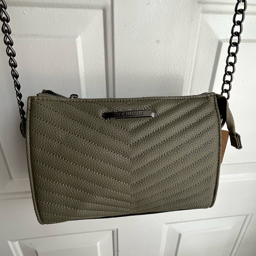 Steve Madden Olive Green Blexi Chevron Crossbody Bag